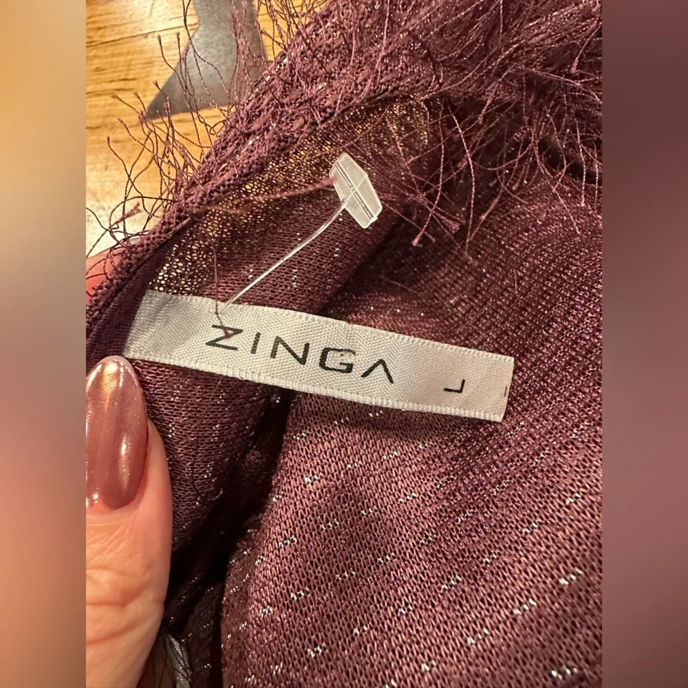 Zinga Burgundy Fuzzy Open Cardigan Long Sweater